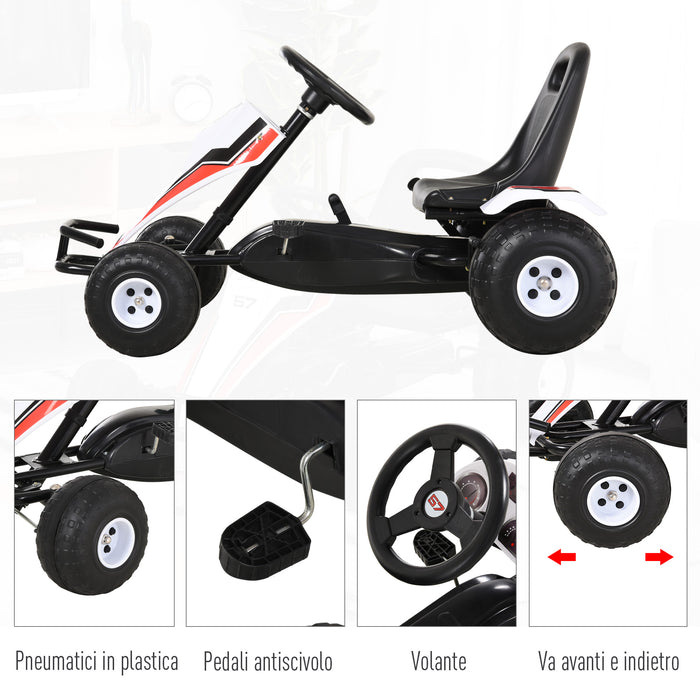 Easycomfort Go-Kart a Pedali Bianco per Bambini 3-8 Anni con Sedile Regolabile, Ruote in Plastica, Freno a Mano e Cambio