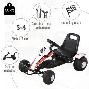 Easycomfort Go-Kart a Pedali Bianco per Bambini 3-8 Anni con Sedile Regolabile, Ruote in Plastica, Freno a Mano e Cambio