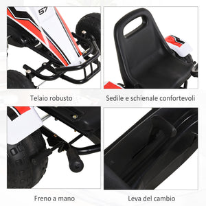 Easycomfort Go-Kart a Pedali Bianco per Bambini 3-8 Anni con Sedile Regolabile, Ruote in Plastica, Freno a Mano e Cambio
