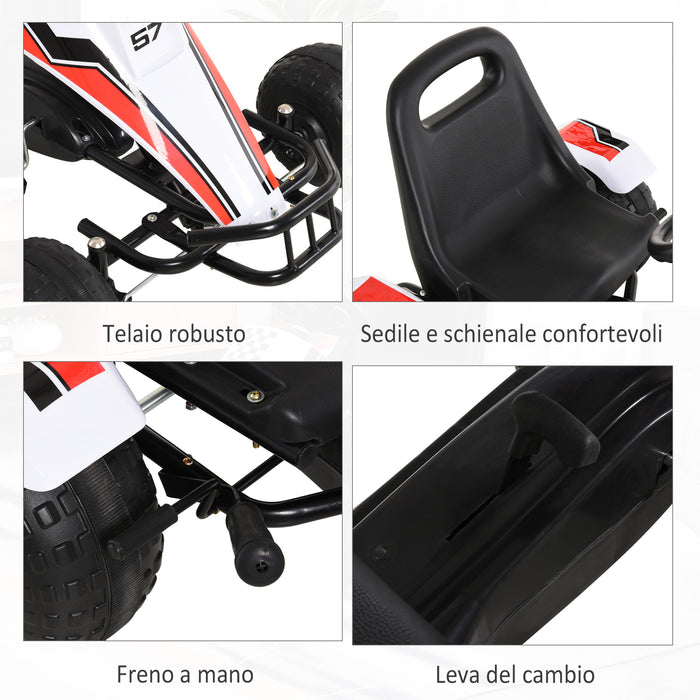 Easycomfort Go-Kart a Pedali Bianco per Bambini 3-8 Anni con Sedile Regolabile, Ruote in Plastica, Freno a Mano e Cambio