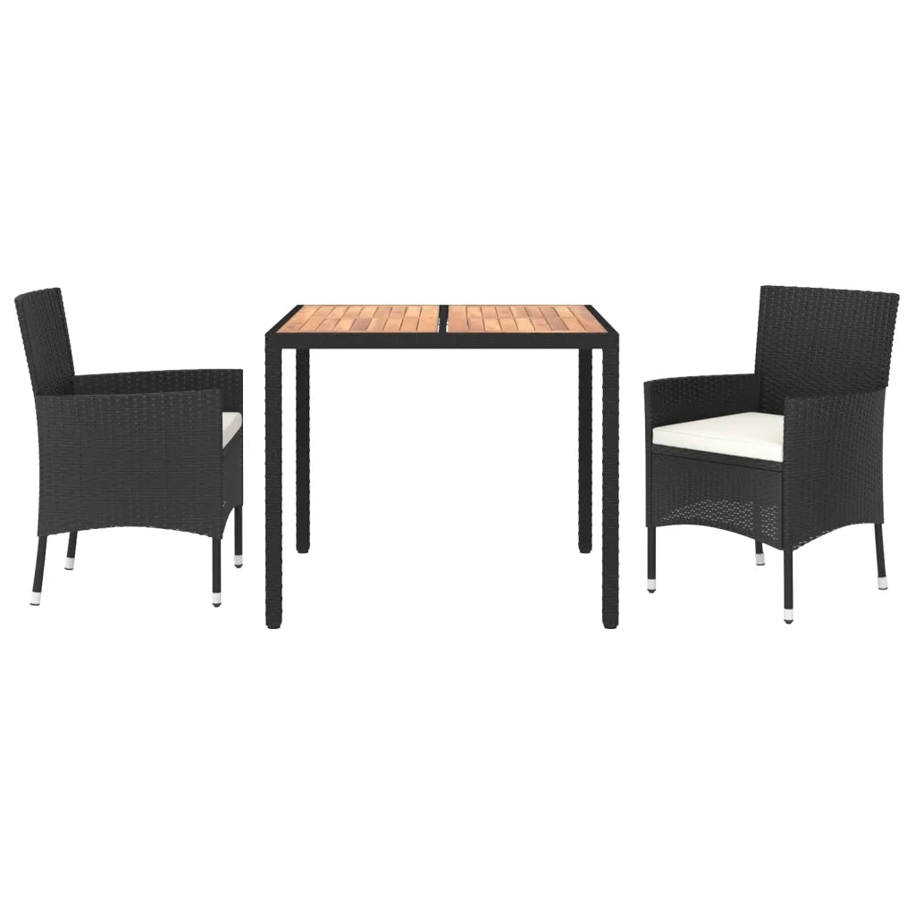 Set da Pranzo da Giardino 3 pz | Set Salotto da Giardino con Cuscini Nero in Polyrattan