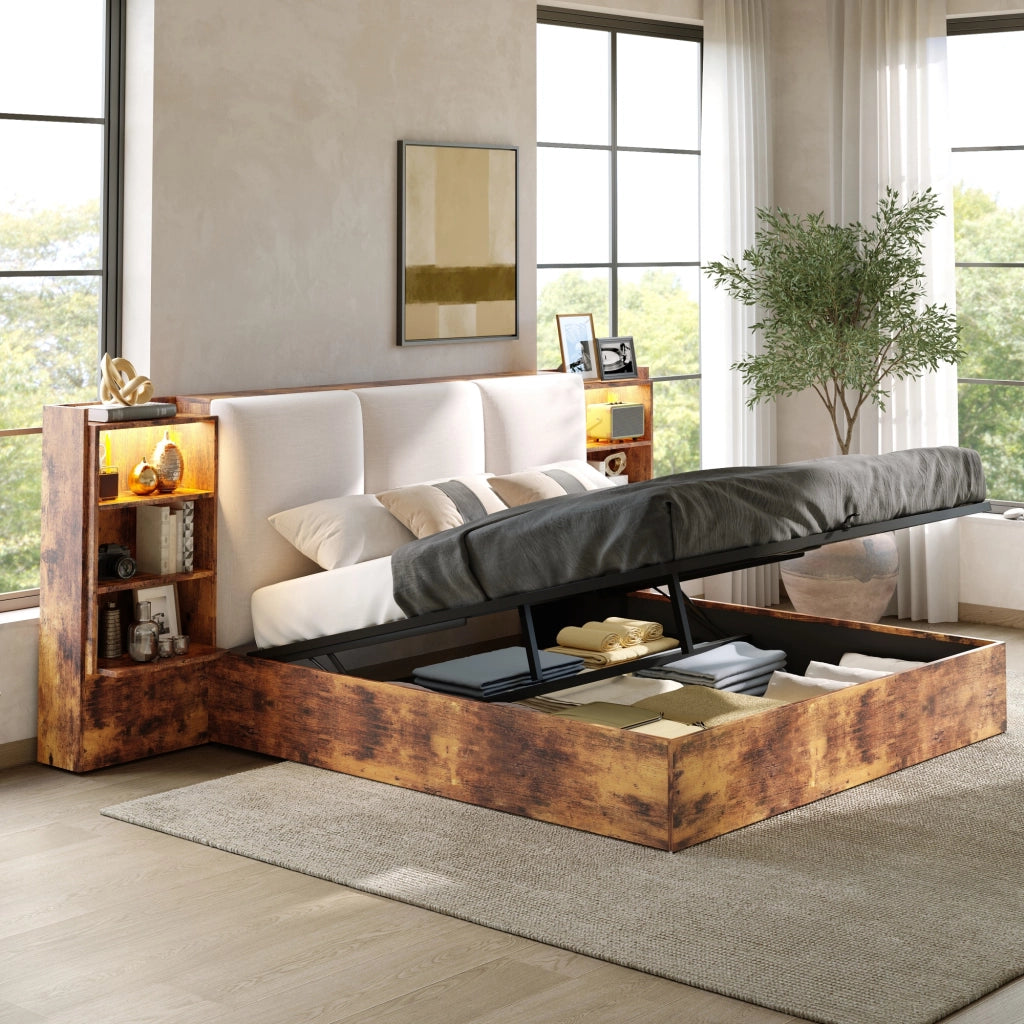 Letto matrimoniale 180x200 cm con vano idraulico; LED e testiera marrone