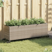 Fioriera con Ruote e 3 Vasi Grigia 107x32x38 cm in Polyrattan 366421