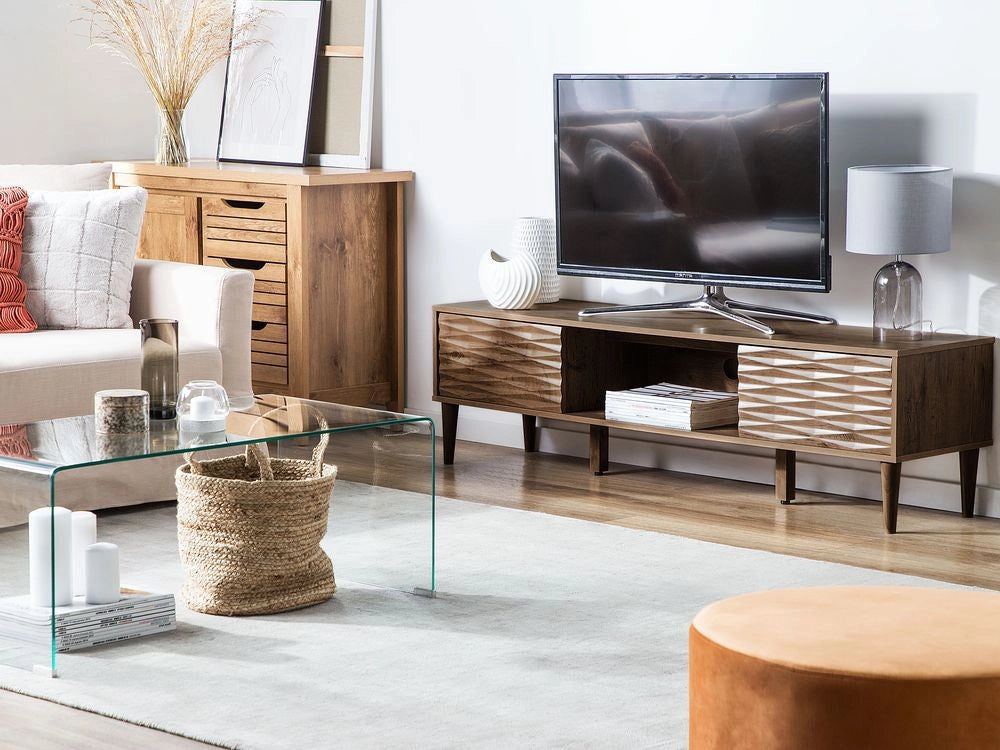 Mobile TV in legno scuro supporto per TV fino a 75ʺ con 2 ripiani