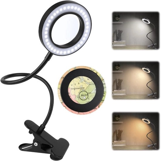 Vergrootglas multifunzione con luce - 5x Vergrootglas - Lampada da tavolo - Manico a clessidra - 360° Regolabile - Ideale per Leggere e Lavorare
