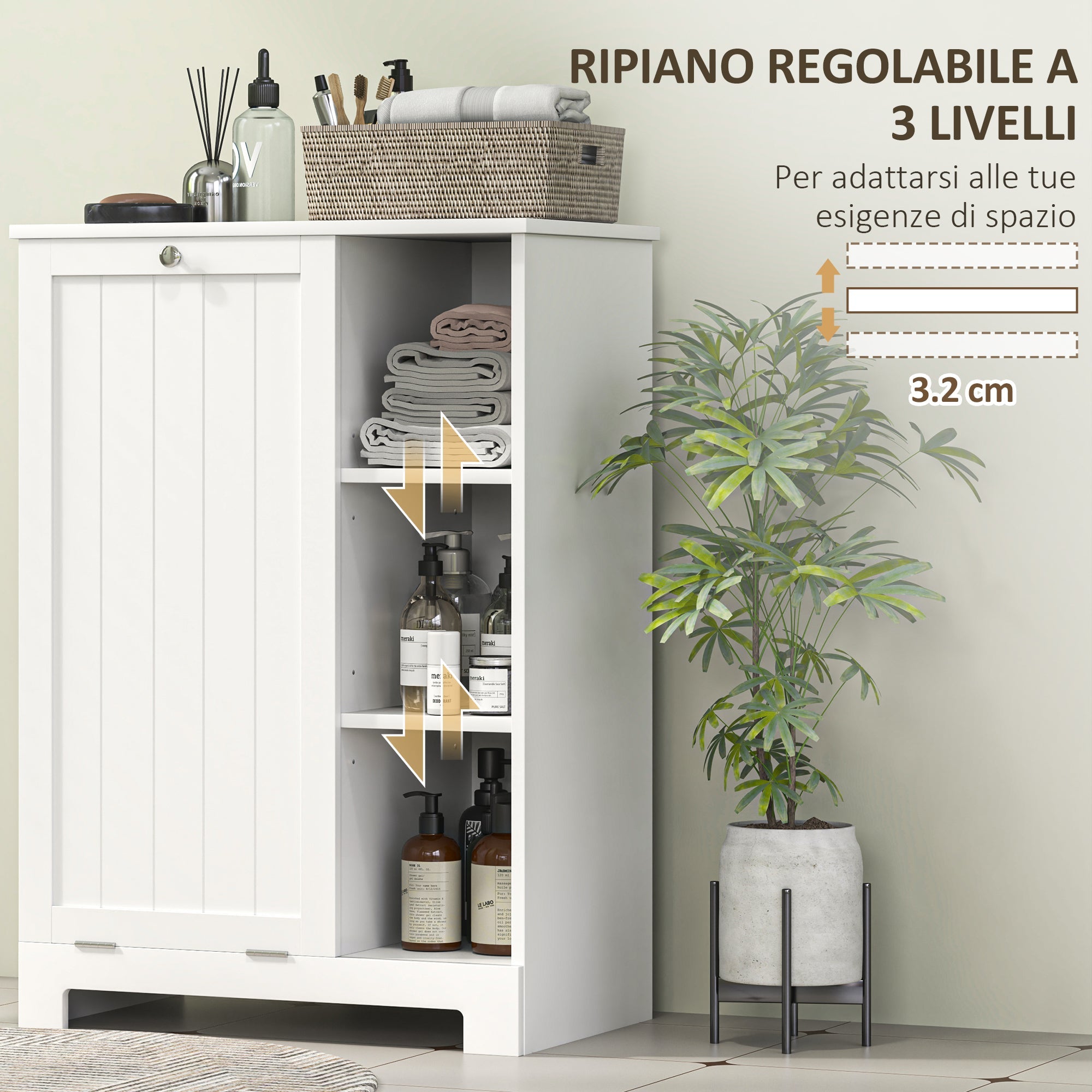 Mobile Bagno Portabiancheria 60x38x86 cm con Cesto Rimovibile Bianco