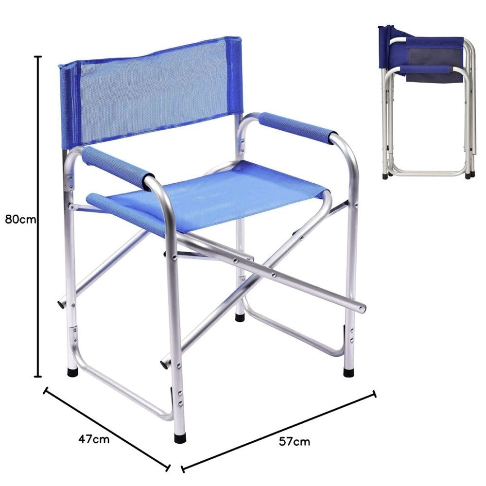 Trade Shop - Sedia Regista In Alluminio Tessuto Oxford Pieghevole Con Braccioli Blu Campeggio 512027 -