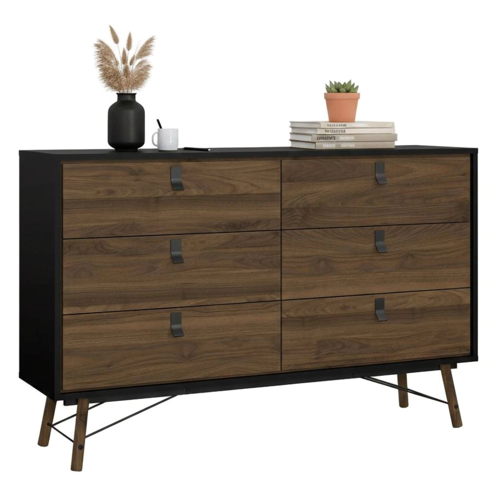 Credenza Anturio, Buffet da soggiorno, Madia da salotto, Dispensa da cucina, 150x40 h95 cm, Nero e Noce