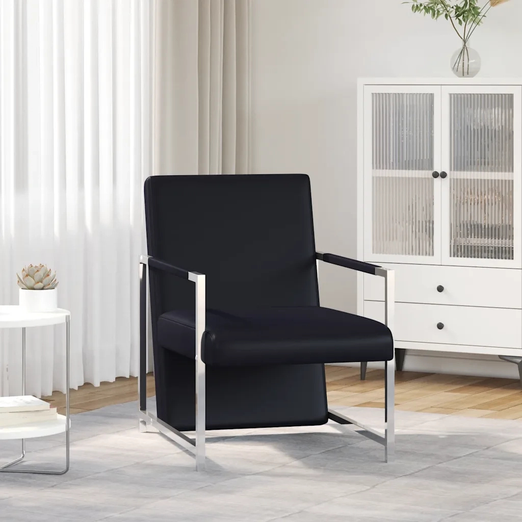 Poltrona con Gambe Cromate Nera in Similpelle cod mxl 25381