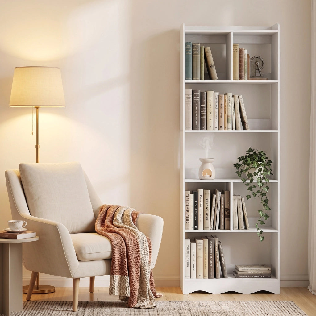 Libreria con Mensole Aperte Divise, 6 Ripiani, Bianca