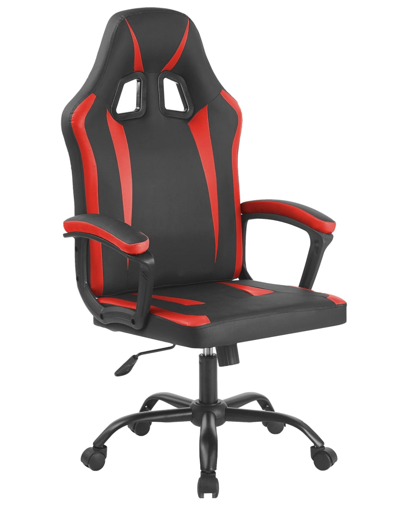 Sedia Gaming Adulto Professionale SimilPelle Reclinabile Con Braccioli Poltrona Ufficio Regolabile in Altezza Pistone Gas Gamer Portata 150 Kg Rosso