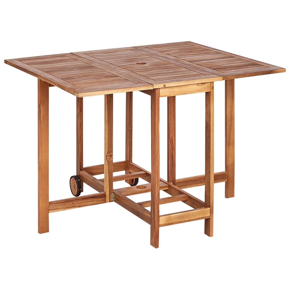 Set da pranzo da giardino con ombrellone Tavolo rettangolare in legno massiccio di acacia chiaro 4 sedie da esterno pieghevoli in stile rustico design moderno