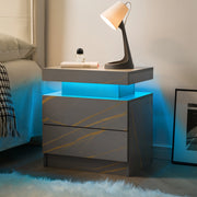 Comodino moderno con illuminazione LED regolabile, 2 cassetti, grigio e oro