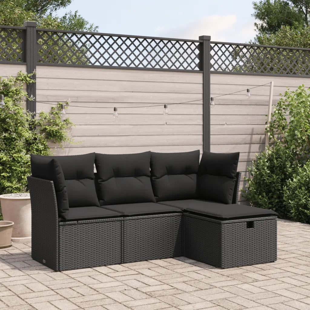 vidaXL Set Divani da Giardino 4 pz con Cuscini Nero in Polyrattan