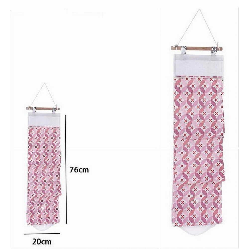 Trade Shop - Porta Rotolo Organizer Da Appendere Con 3 Tasche In Tessuto Rosa Bagno 79199 -