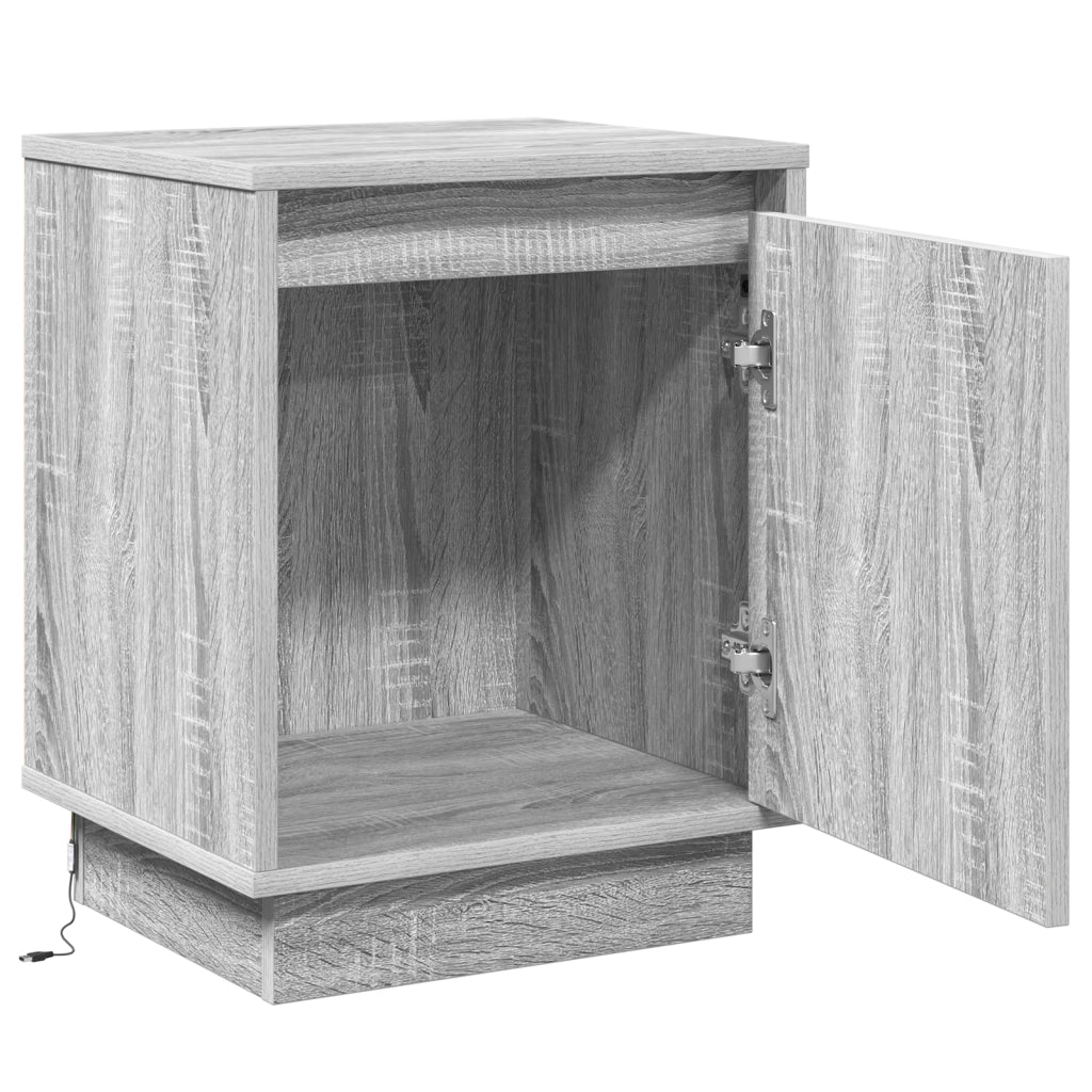 Comodini con luci LED 2 pezzi Grigio Sonoma 39x34,5x50 cm