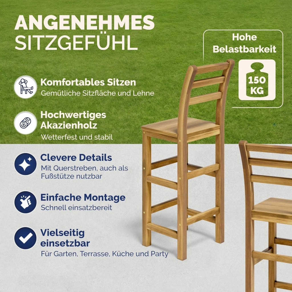 ® Set 2 Sgabelli Rustici in Legno con Schienale 75cm con Poggiapiedi Sgabello Sedie Bar Giardino