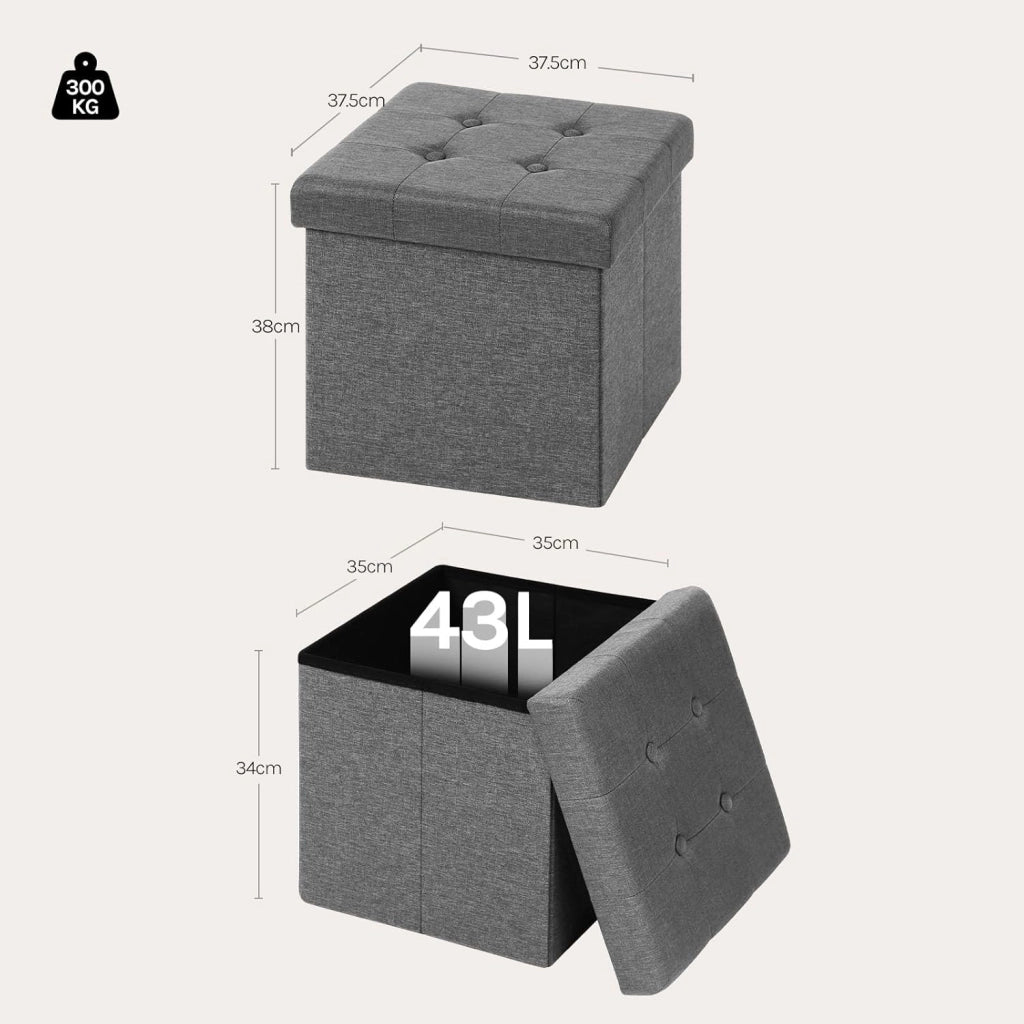 Sedia a Cubo Pieghevole Pouf Cassapanca Poggiapiedi Panche Contenitore con Coperchio Rimovibile MDF Oxford Lino Grigio Chiaro