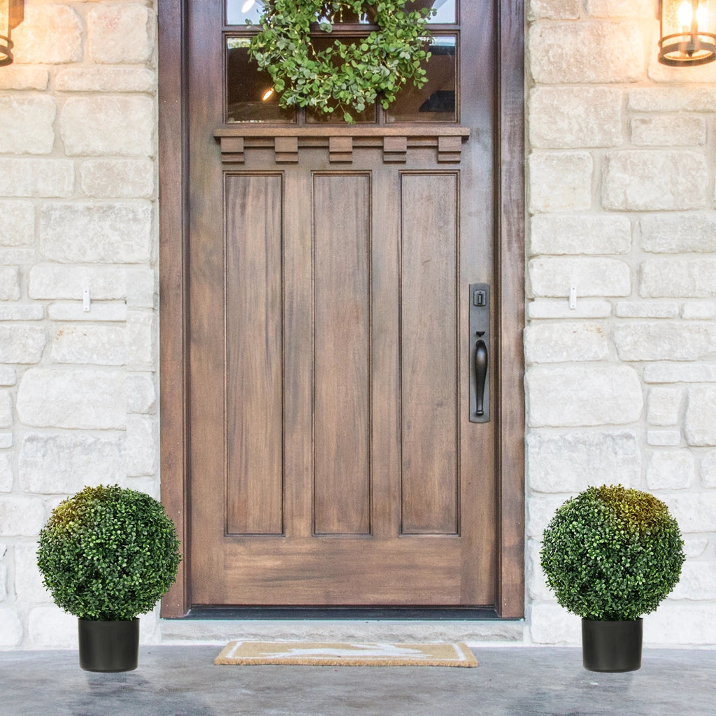 Piante artificiali, set da 2, piante artificiali resistenti ai raggi UV in vaso, cespugli di bosso da 52 cm per la decorazione di giardino e
