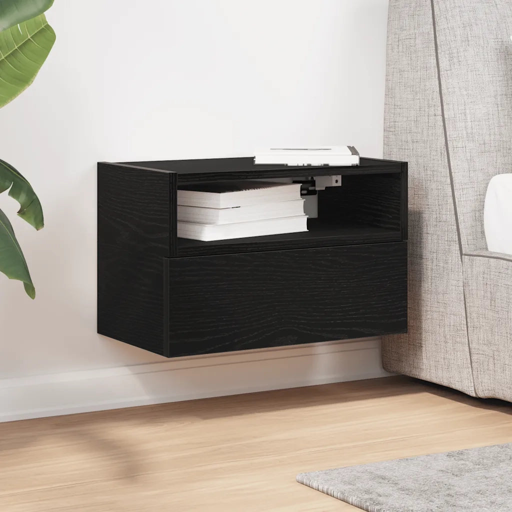 Comodino | Armadio da Notte | Mobiletto da notte a Muro Nero 45x26x28,5 cm