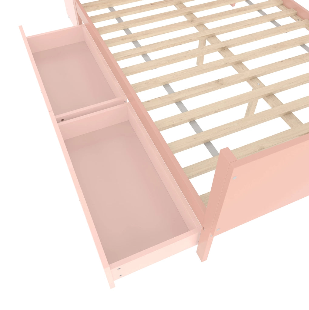 Letto matrimoniale 140x200 cm con scrivania, scaffali e 2 cassetti rosa