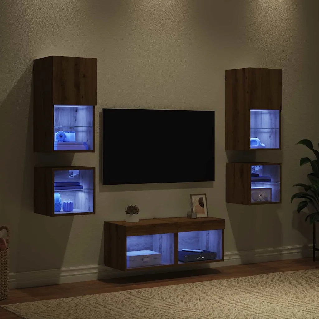 Mobile per TV a Muro 8 pz-Set di 8 Credenza per TV sospesa Rovere artigianale Legno multistrato