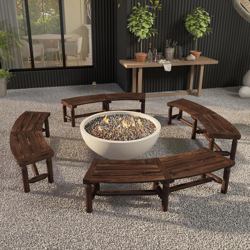 Panca da giardino resistente alle intemperie, in legno massiccio carbonizzato, portata fino a 325 kg, curva, 139 x 36 x 41 cm, QS44623DE