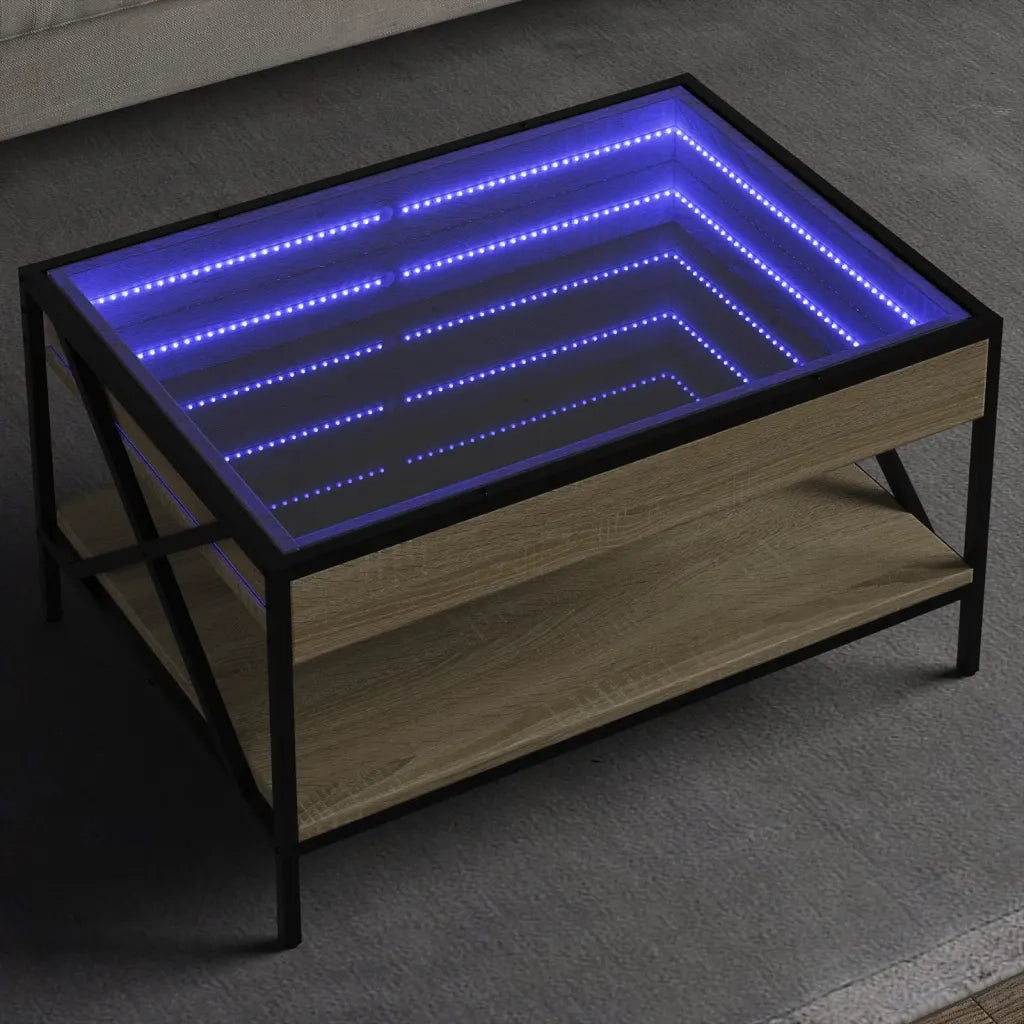 vidaXL Tavolino da Salotto con LED Infinity Rovere Sonoma 70x50x38 cm