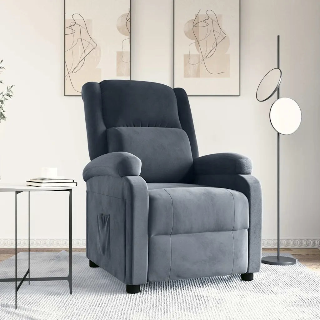 Divano Sedia-Poltrona Reclinabile Grigio Scuro in Velluto 100726