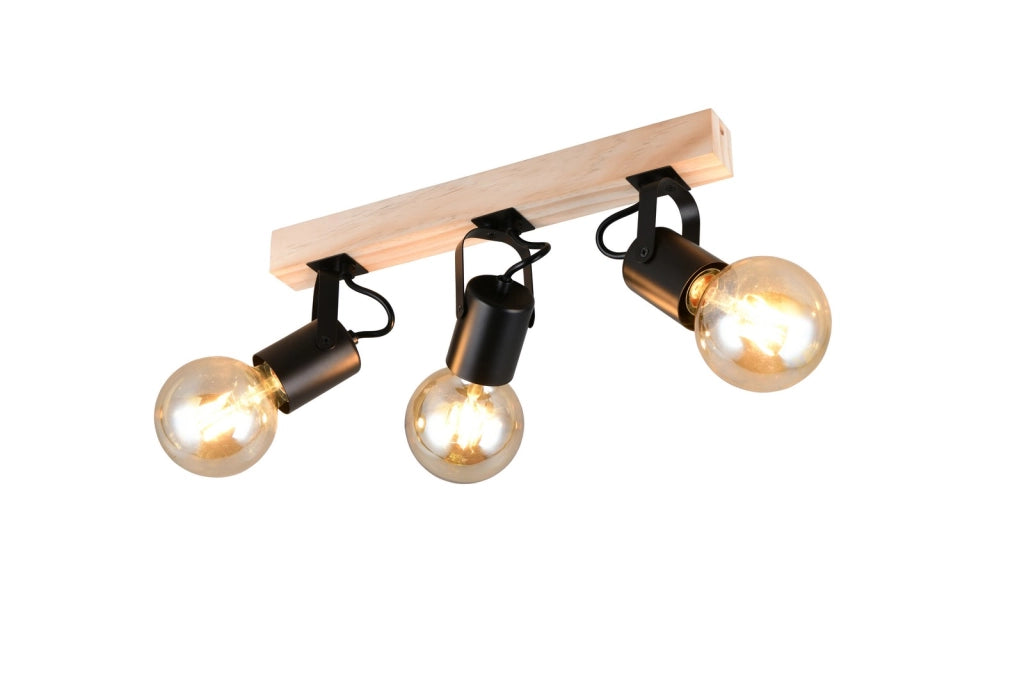 Faretto da soffitto vintage LYNAR 3xE27 nero legno RL