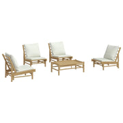 Set di mobili da giardino mobili da esterno set da 5 pezzi con cuscini bambù bianco crema 02_0016303