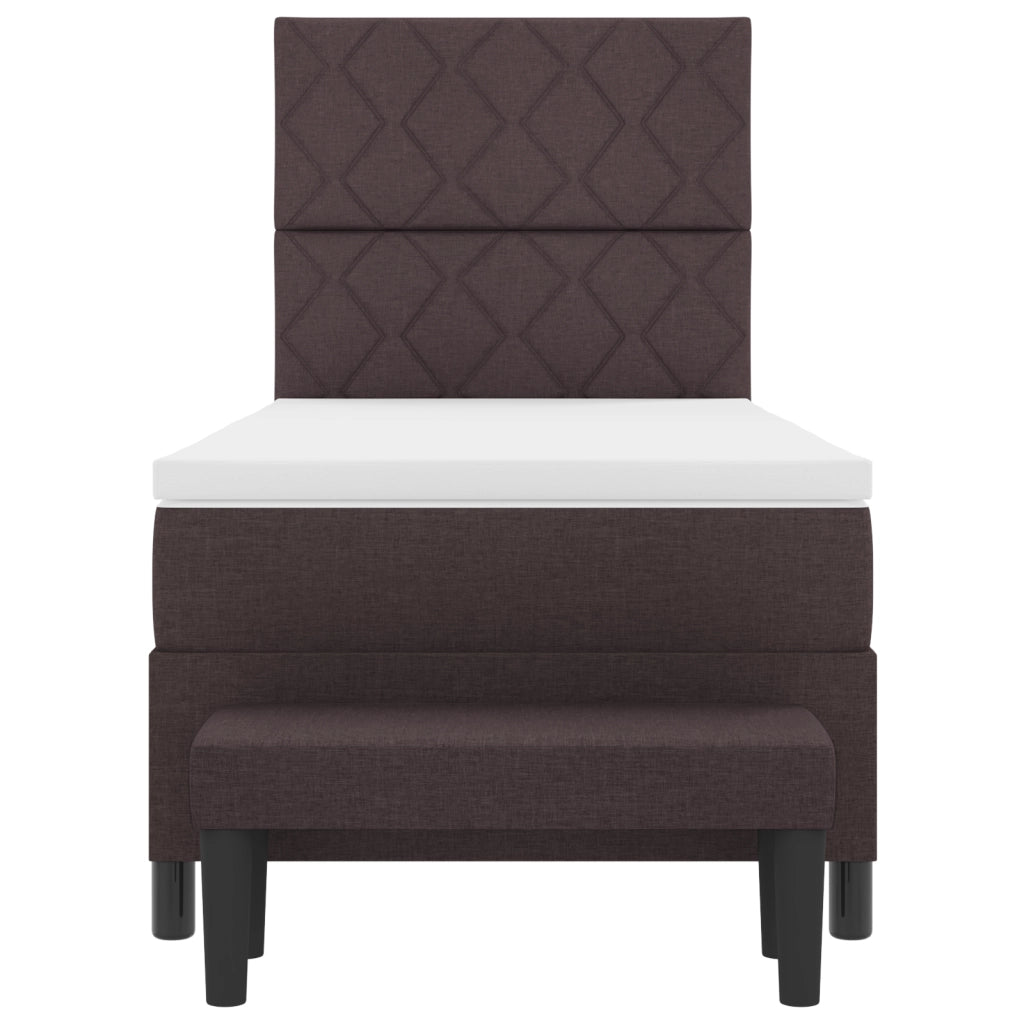 Letto con Box Spring e Panchina Marrone Scuro 100x200 cm in Tessuto