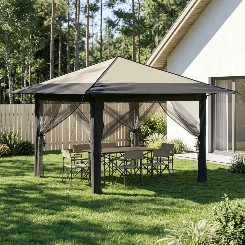 Gazebo con 4 Pareti 3,3 x 3,3 m Crema e Antracite 42036815