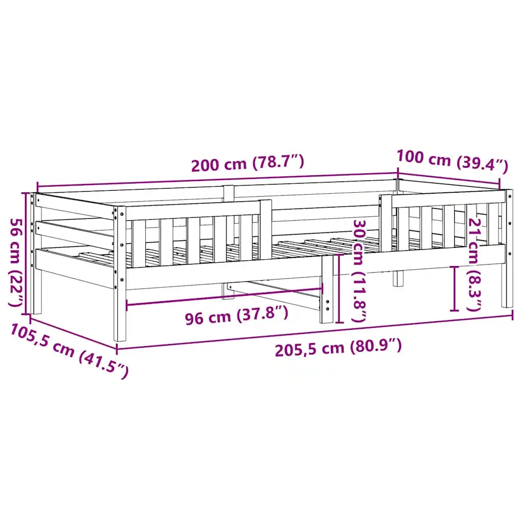 Letto senza Materasso Marrone Cera 100x200 cm in Legno di Pino