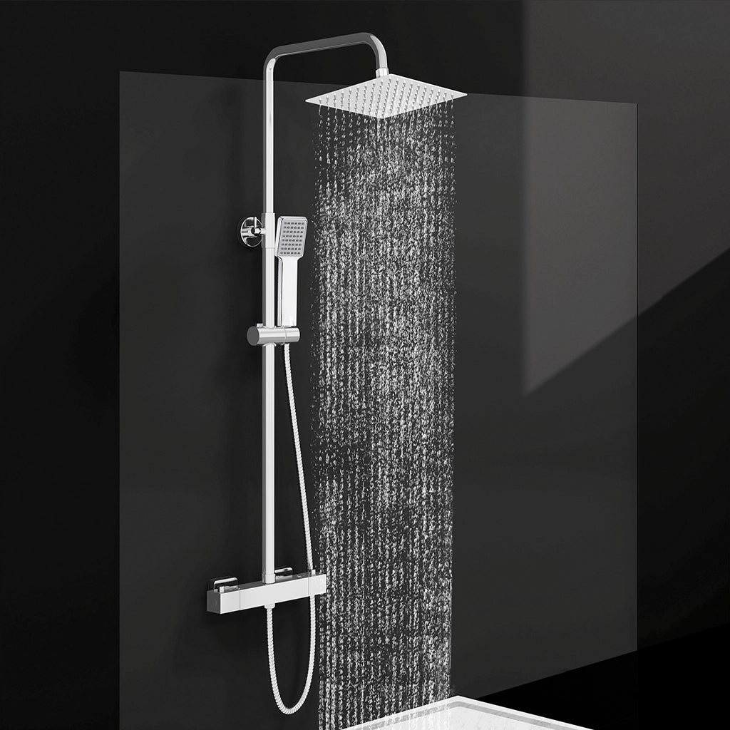 AICAIT Colonna doccia rotonda cromata con rubinetto termostatico rettangolare, sistema doccia a 38℃ antiscottature