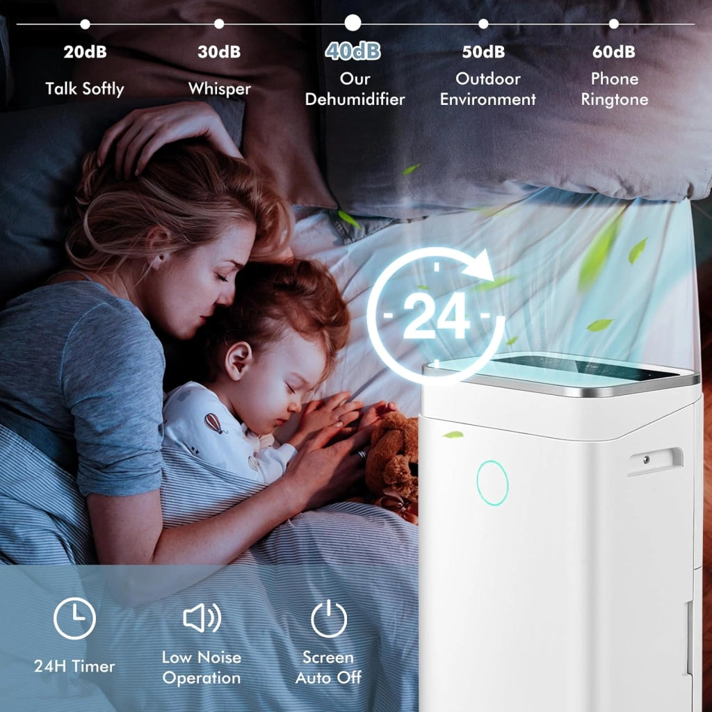 Deumidificatore Elettrico 25L/Giorno, Deumidificatore con Scarico Continuo, Timer 24 Ore, Serbatoio Acqua da 6,5L, Display LED, per Ambienti Fino a 30 m², per Cantina, Ufficio, Casa