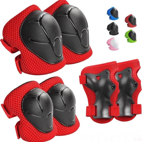 Kit di protezioni per ginocchia, gomiti e polsi per bambini - Protezione per bambini che praticano pattinaggio, ciclismo, pattinaggio, pattinaggio inline, BMX, hoverboard - Set da 6 (rosso)
