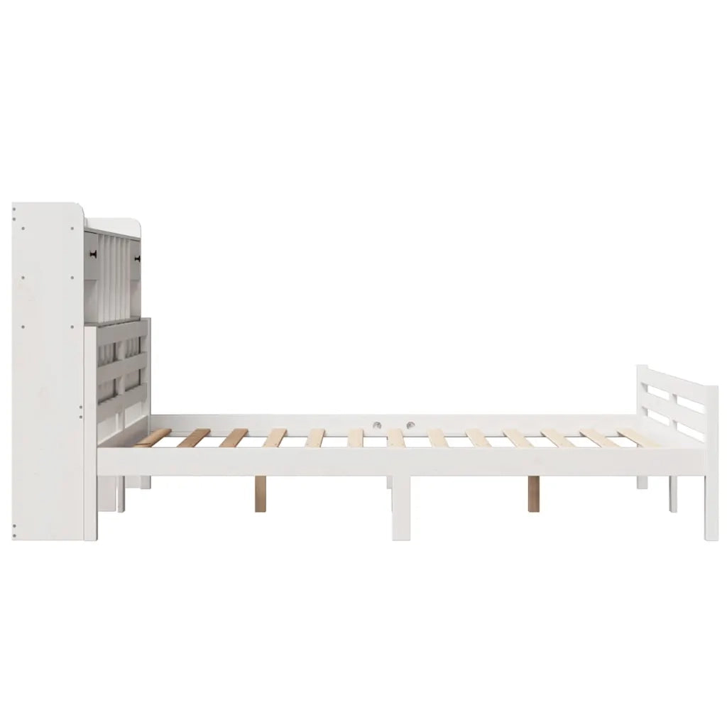 Letto Libreria senza Materasso-Struttura Letto con contenitore Bianco 140x200 cm Legno di Pino 835002