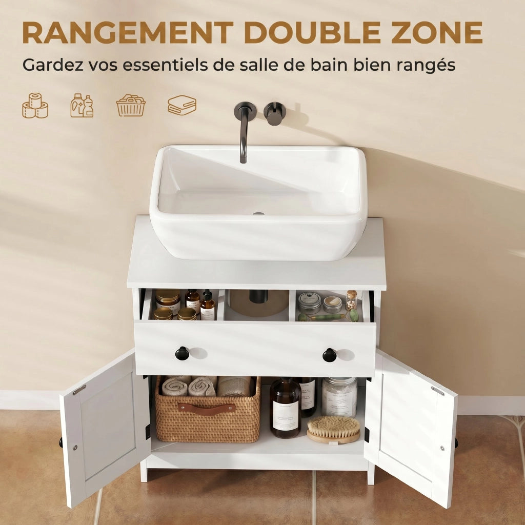 Mobile sottolavabo moderno su piedi con cassetto e 2 ante soft-close, 60x30x60 cm, bianco