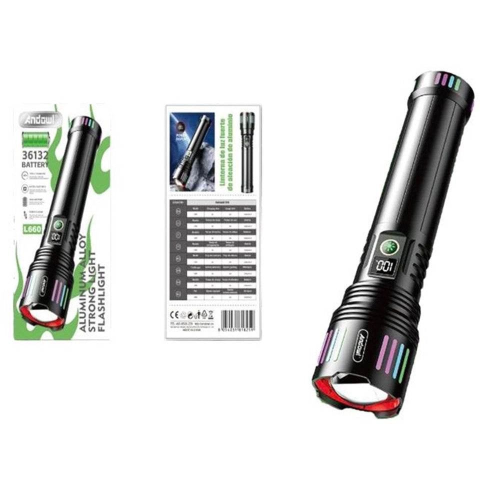 Trade Shop - Torcia In Lega Di Alluminio Luce Potente Led Elettrica Portatile Ricaricabile Zoom L660 -