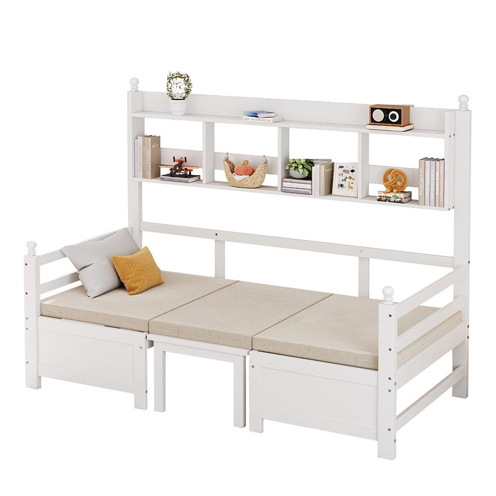 Divano multifunzione legno - Xylo - 200x90cm bianco, ripiani, cuscini