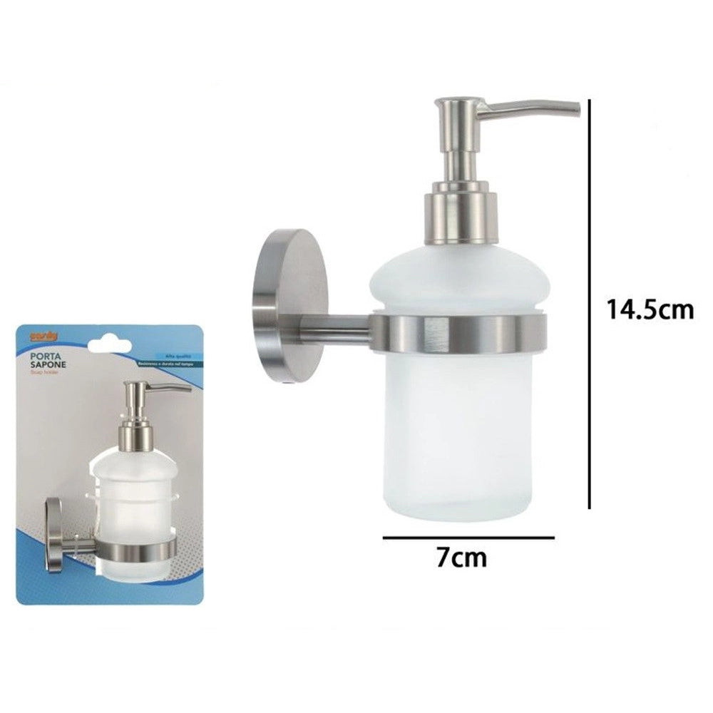 Trade Shop - Dispenser Porta Sapone Per Sapone Liquido In Acciaio Satinato Vetro Accessorio Bagno 87907 -