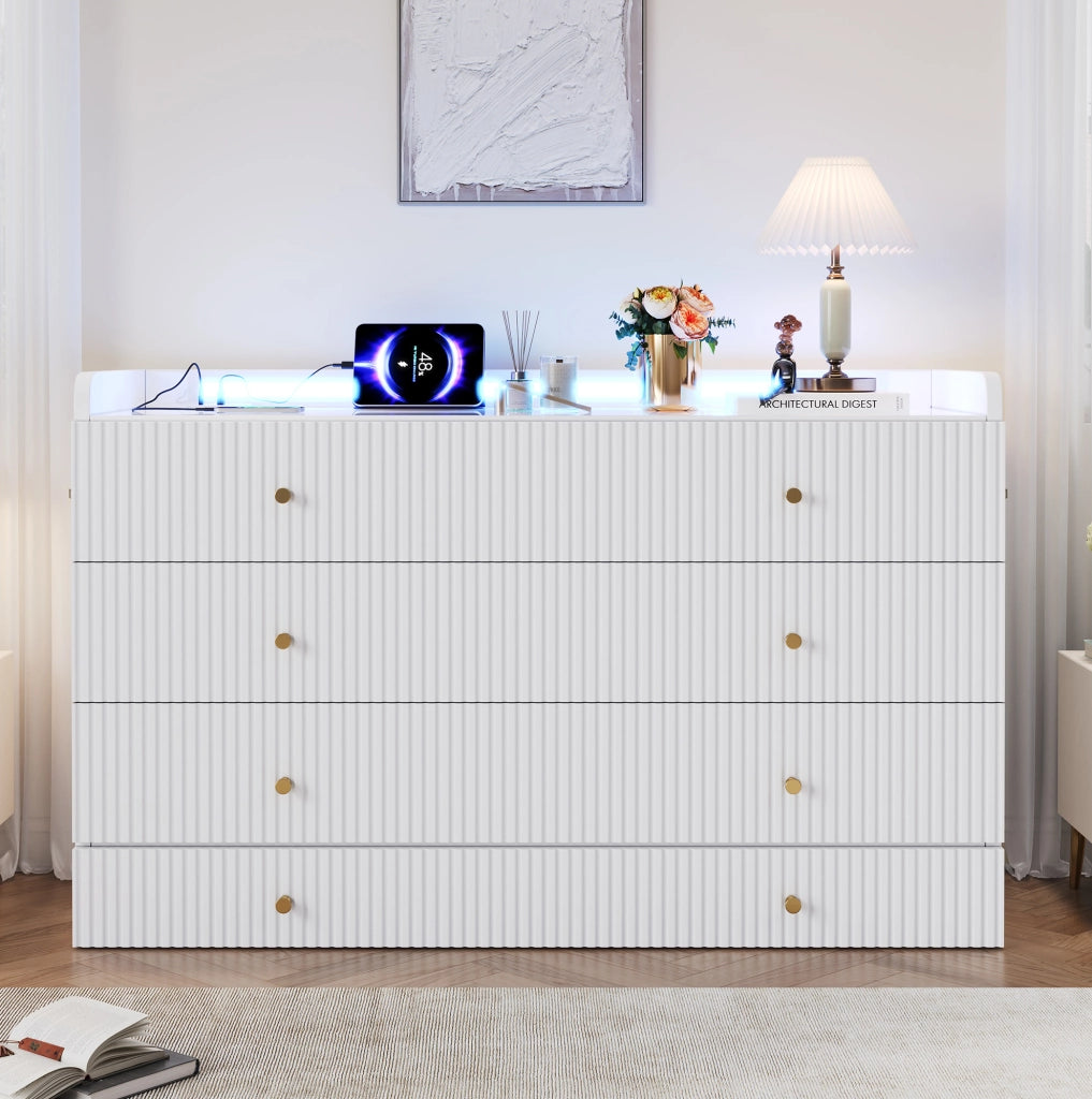 Letto pieghevole a scomparsa 140x200 cm con cassetti; LED; USB e presa; bianco