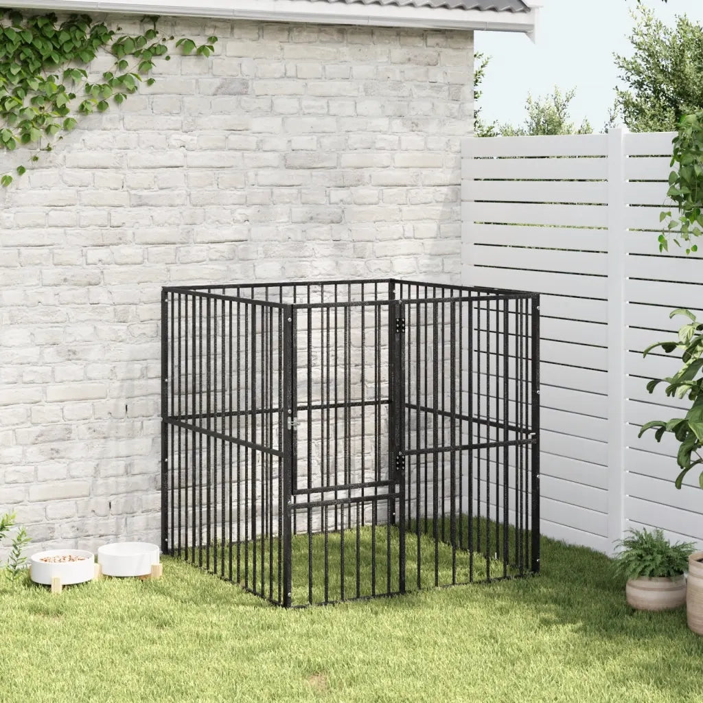 Box per Cani 4 Pannelli Nero Acciaio Zincato CFW9876405