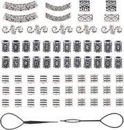 Set di 69 pezzi di perle per capelli - perle tubolari norvegesi - perle a colonna argentate antiche - per decorare i capelli - bracciale - hanger - collana - gioielli fai da te - decorazione capelli