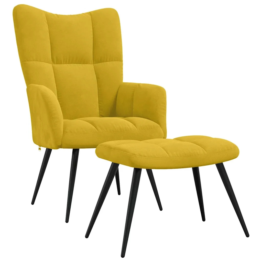 Divano Sedia-Poltrona Relax con Sgabello in Velluto Giallo Senape