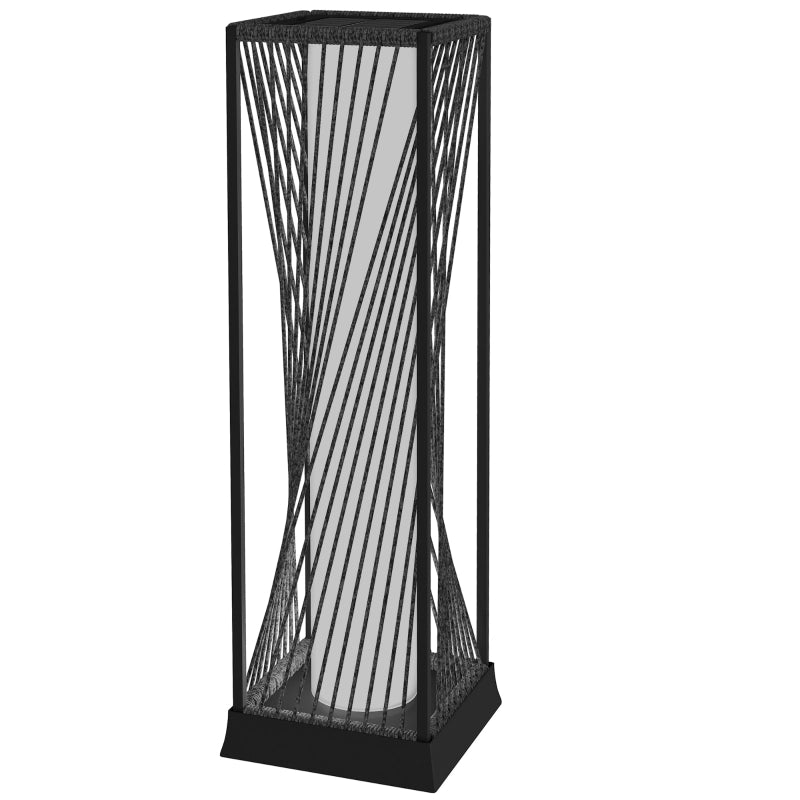 Lampada da terra solare in rattan con sensore di luce, 25 LED in stile boho, resistente agli schizzi IP44, colore nero+grigio