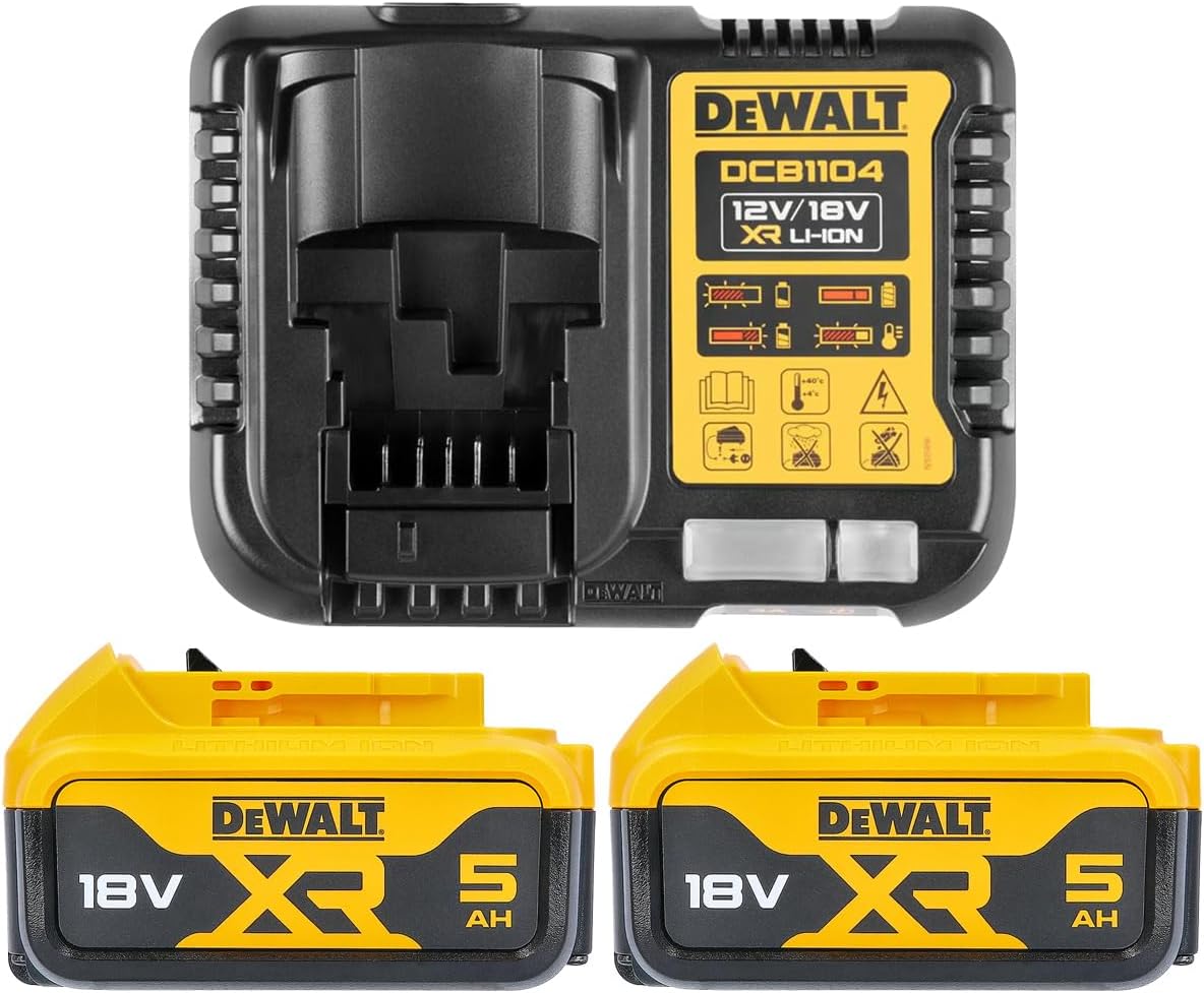 Kit Dewalt DCB1104P2-QW – 2 Batterie 18V XR 5 Ah Li-Ion + Caricabatterie DCB1104