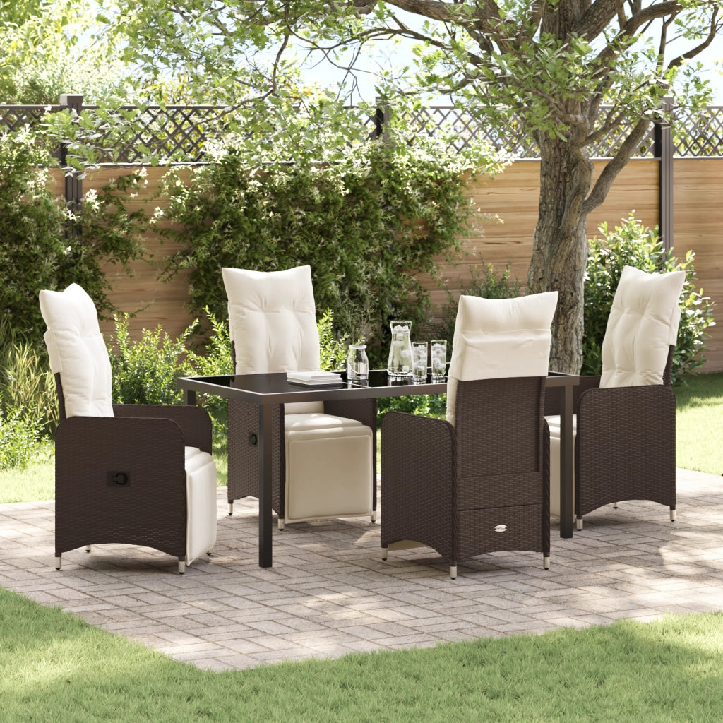 Set da Pranzo da Giardino 5 Pezzi Marrone con Cuscini in Rattan Polivinilico