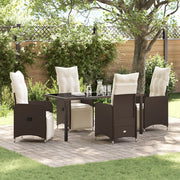 Set da Pranzo da Giardino 5 Pezzi Marrone con Cuscini in Rattan Polivinilico